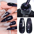 MEET ACROSS 7ml Dark Color Glitter Top Coat Gel For Nails Brocade Powder 2 In 1 Chameleon Nail Art Gel Varnish Manicure