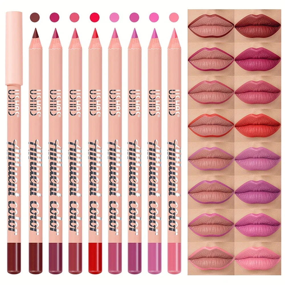 USHAS Matte Lip Liner Pencil Nude Lasting Smooth Application for Perfect Outline & Filling High Pigment Lipstick Contour Makeup