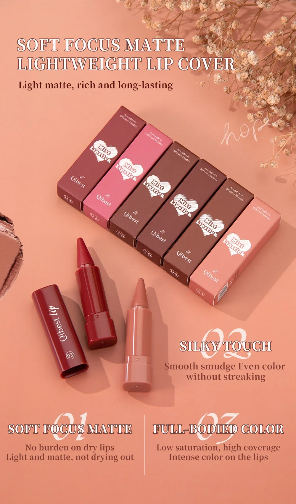 Lipstick Contouring Pencil Lip Liner 6 Color Velvet Matte Waterproof Long Lasting Smudge Proof Lip Stick Lips Makeup Cosmetic