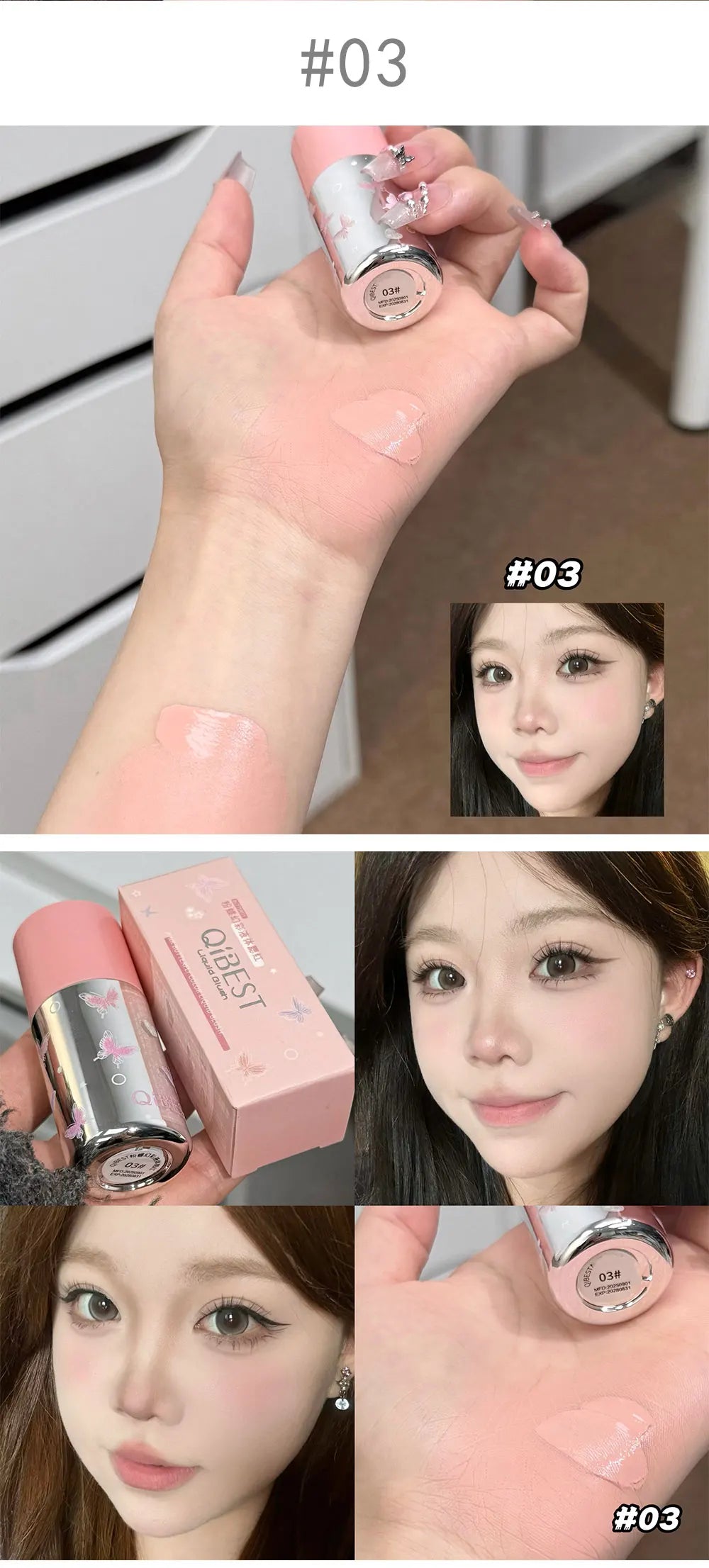 QIBEST New Velvet Matte Liquid Blusher Sponge Head Rendering Moisturizing Long-lasting Beauty Natural Cheek Face Blush Makeup
