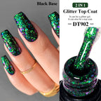 MEET ACROSS 7ml Dark Color Glitter Top Coat Gel For Nails Brocade Powder 2 In 1 Chameleon Nail Art Gel Varnish Manicure