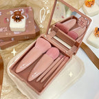 Mini Makeup Brush Set Travel Makeup Brush Set，5Pcs Portable Makeup Brush Set With Mirror -  Foldable Travel Kit