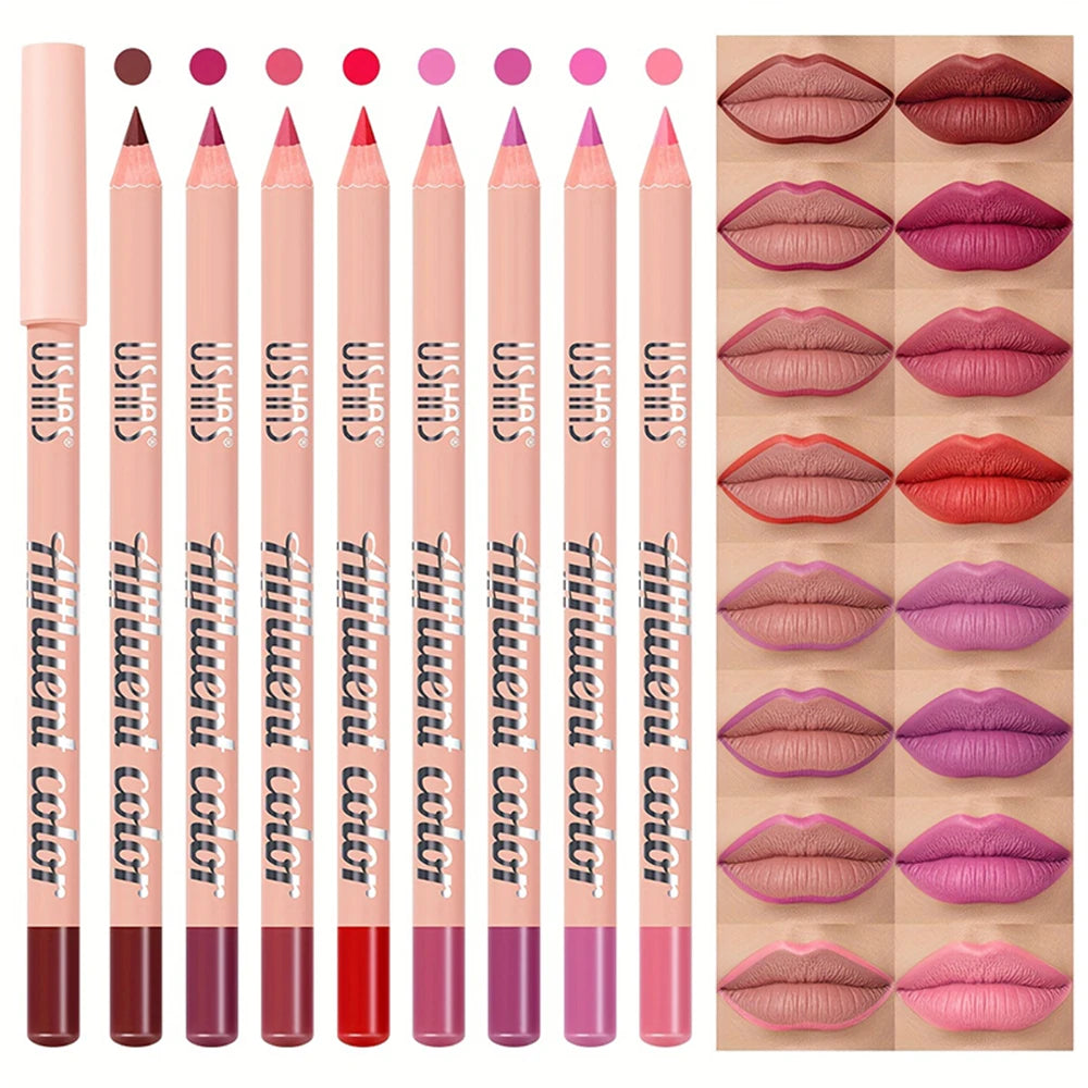 USHAS Matte Lip Liner Pencil Nude Lasting Smooth Application for Perfect Outline & Filling High Pigment Lipstick Contour Makeup