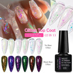 MEET ACROSS 7ml Dark Color Glitter Top Coat Gel For Nails Brocade Powder 2 In 1 Chameleon Nail Art Gel Varnish Manicure