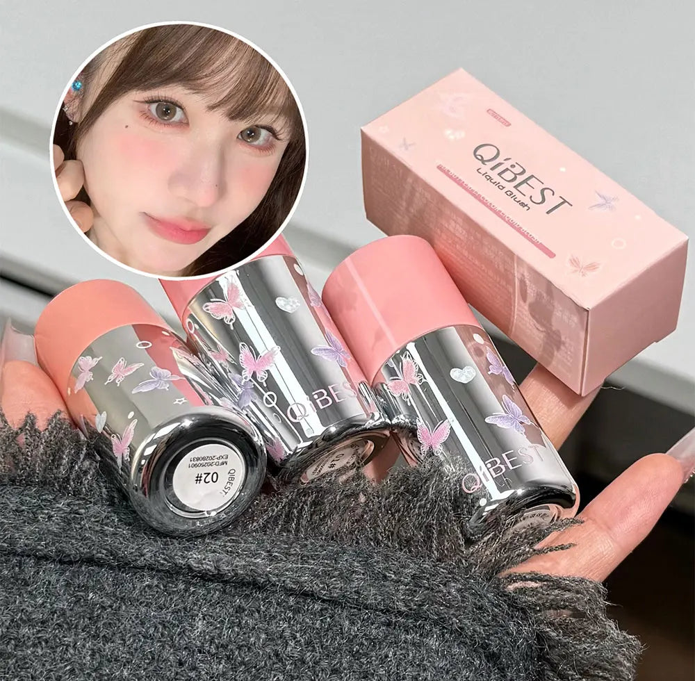QIBEST New Velvet Matte Liquid Blusher Sponge Head Rendering Moisturizing Long-lasting Beauty Natural Cheek Face Blush Makeup