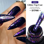 MEET ACROSS 7ml Dark Color Glitter Top Coat Gel For Nails Brocade Powder 2 In 1 Chameleon Nail Art Gel Varnish Manicure