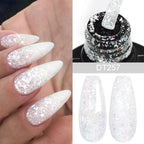 MEET ACROSS 7ml Dark Color Glitter Top Coat Gel For Nails Brocade Powder 2 In 1 Chameleon Nail Art Gel Varnish Manicure