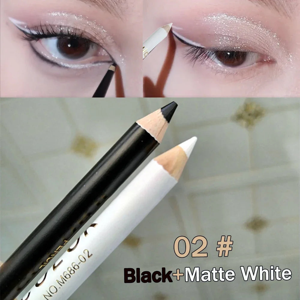 Wooden Dual-use Black Eyeliner Eyebrow Highgloss Pencil 3 In 1 Lasting Non Smudg White Silkworm Brighten Eye Shadow Stick Makeup
