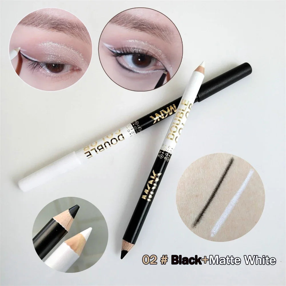 Wooden Dual-use Black Eyeliner Eyebrow Highgloss Pencil 3 In 1 Lasting Non Smudg White Silkworm Brighten Eye Shadow Stick Makeup