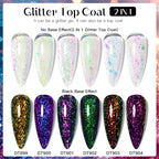 MEET ACROSS 7ml Dark Color Glitter Top Coat Gel For Nails Brocade Powder 2 In 1 Chameleon Nail Art Gel Varnish Manicure