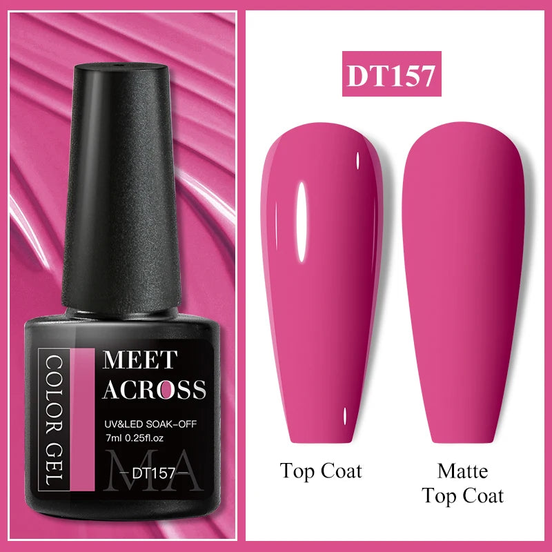 MEET ACROSS 7ml Dark Color Glitter Top Coat Gel For Nails Brocade Powder 2 In 1 Chameleon Nail Art Gel Varnish Manicure