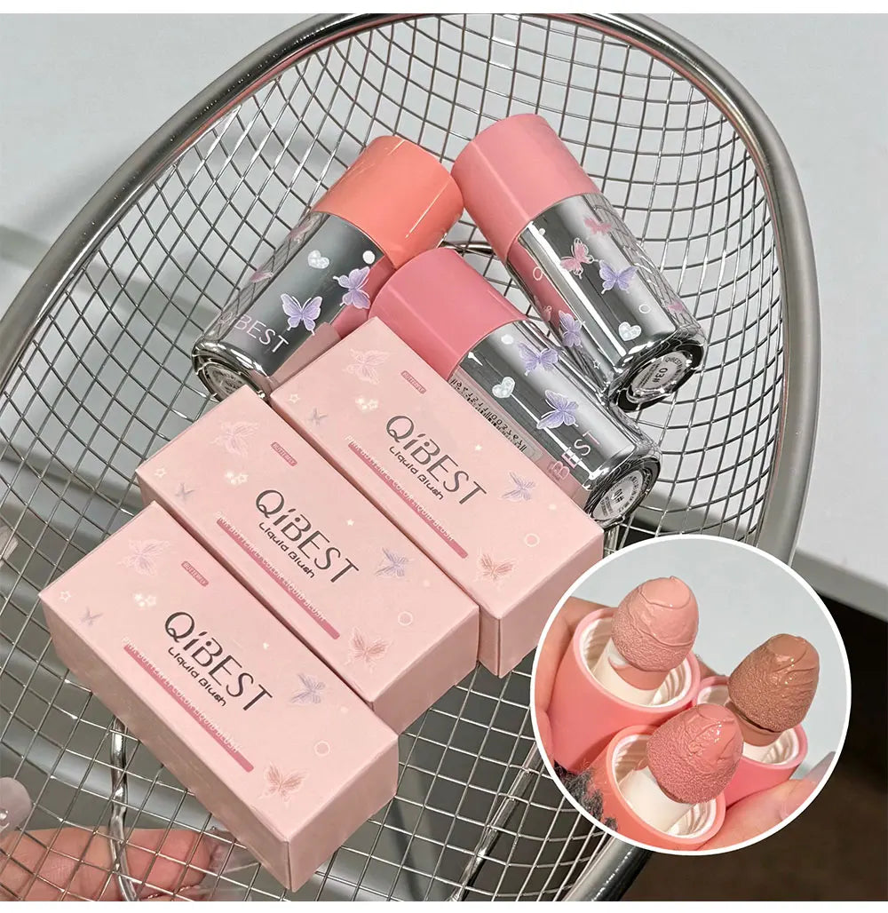 QIBEST New Velvet Matte Liquid Blusher Sponge Head Rendering Moisturizing Long-lasting Beauty Natural Cheek Face Blush Makeup