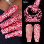 MEET ACROSS 7ml Dark Color Glitter Top Coat Gel For Nails Brocade Powder 2 In 1 Chameleon Nail Art Gel Varnish Manicure