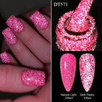 MEET ACROSS 7ml Dark Color Glitter Top Coat Gel For Nails Brocade Powder 2 In 1 Chameleon Nail Art Gel Varnish Manicure
