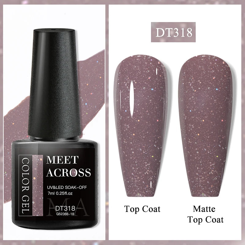 MEET ACROSS 7ml Dark Color Glitter Top Coat Gel For Nails Brocade Powder 2 In 1 Chameleon Nail Art Gel Varnish Manicure