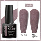 MEET ACROSS 7ml Dark Color Glitter Top Coat Gel For Nails Brocade Powder 2 In 1 Chameleon Nail Art Gel Varnish Manicure