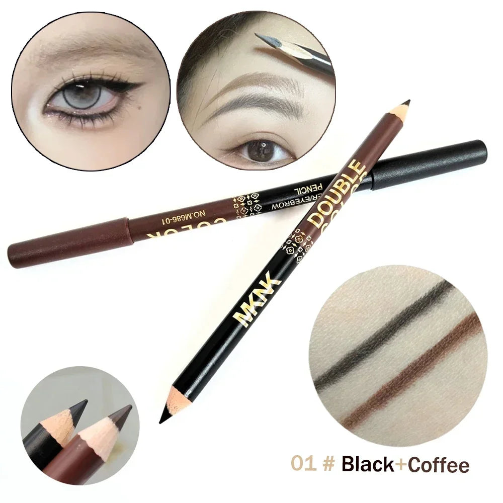 Wooden Dual-use Black Eyeliner Eyebrow Highgloss Pencil 3 In 1 Lasting Non Smudg White Silkworm Brighten Eye Shadow Stick Makeup