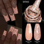 MEET ACROSS 7ml Dark Color Glitter Top Coat Gel For Nails Brocade Powder 2 In 1 Chameleon Nail Art Gel Varnish Manicure