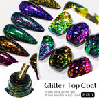 MEET ACROSS 7ml Dark Color Glitter Top Coat Gel For Nails Brocade Powder 2 In 1 Chameleon Nail Art Gel Varnish Manicure