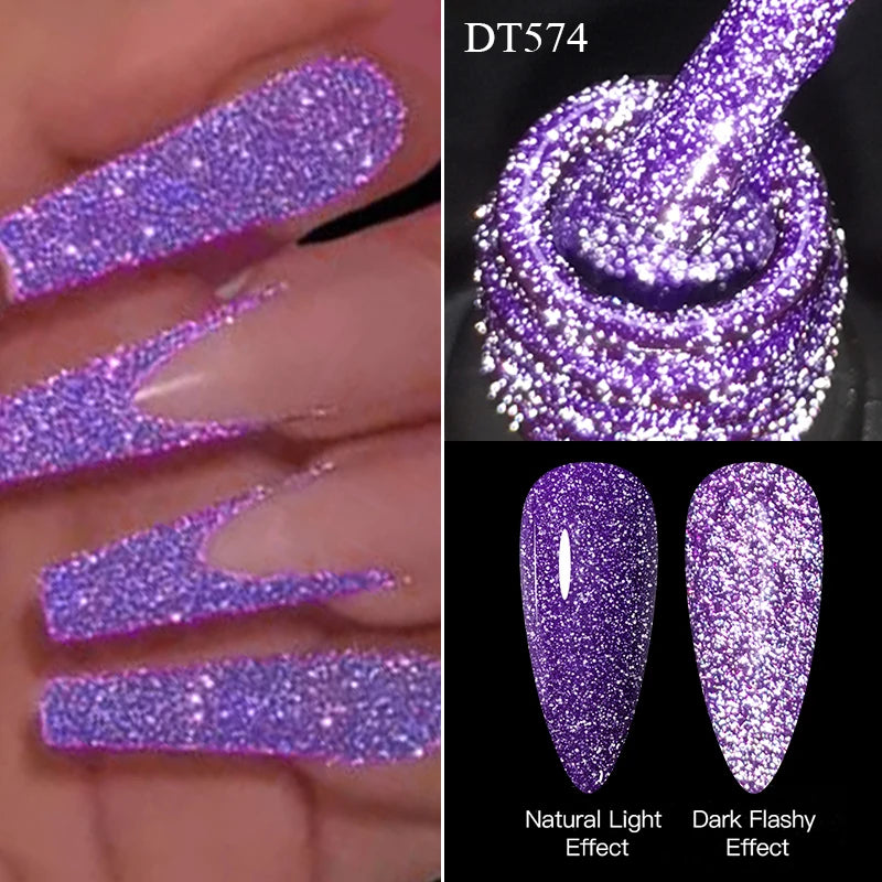 MEET ACROSS 7ml Dark Color Glitter Top Coat Gel For Nails Brocade Powder 2 In 1 Chameleon Nail Art Gel Varnish Manicure