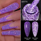 MEET ACROSS 7ml Dark Color Glitter Top Coat Gel For Nails Brocade Powder 2 In 1 Chameleon Nail Art Gel Varnish Manicure