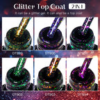 MEET ACROSS 7ml Dark Color Glitter Top Coat Gel For Nails Brocade Powder 2 In 1 Chameleon Nail Art Gel Varnish Manicure