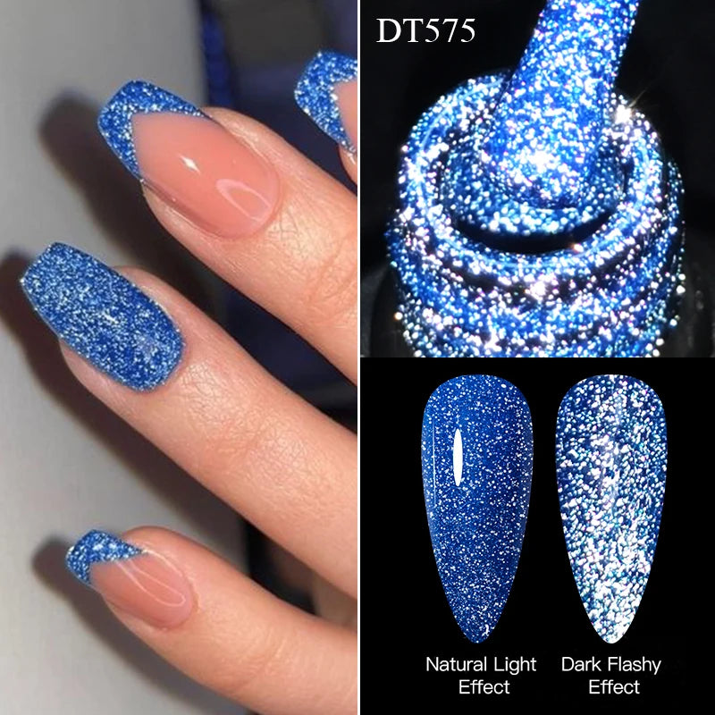 MEET ACROSS 7ml Dark Color Glitter Top Coat Gel For Nails Brocade Powder 2 In 1 Chameleon Nail Art Gel Varnish Manicure