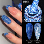 MEET ACROSS 7ml Dark Color Glitter Top Coat Gel For Nails Brocade Powder 2 In 1 Chameleon Nail Art Gel Varnish Manicure
