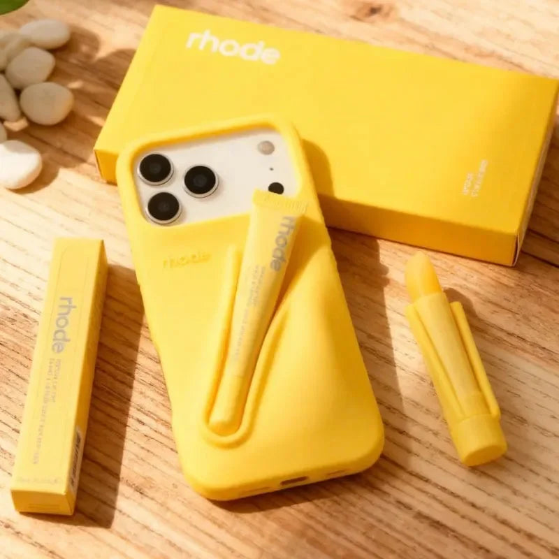 RHODE Lip Gloss Phone Case Silicone Protective Cases Makeup Lipstick Holder Set for IPhone 14 15 16 17 Pro Max Air 13 12 11 Plus