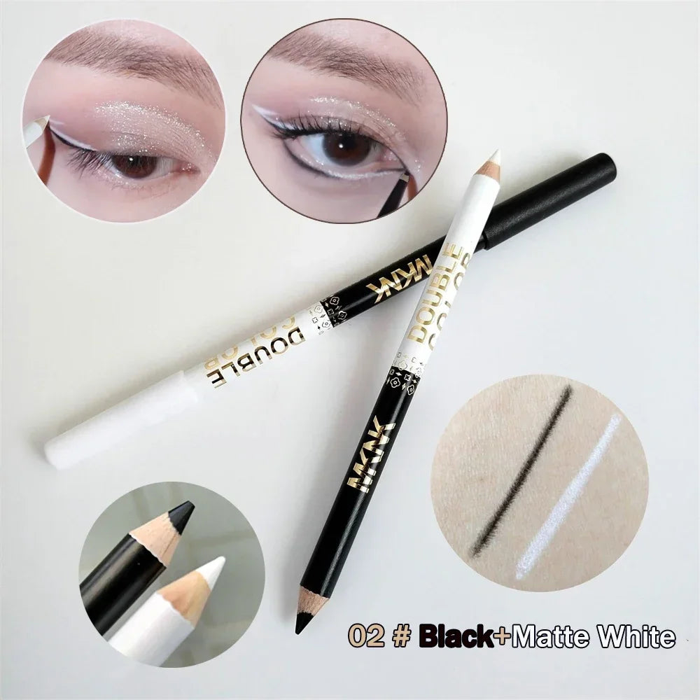 Wooden Dual-use Black Eyeliner Eyebrow Highgloss Pencil 3 In 1 Lasting Non Smudg White Silkworm Brighten Eye Shadow Stick Makeup