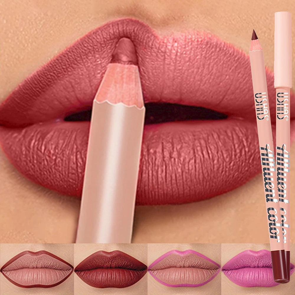 USHAS Matte Lip Liner Pencil Nude Lasting Smooth Application for Perfect Outline & Filling High Pigment Lipstick Contour Makeup