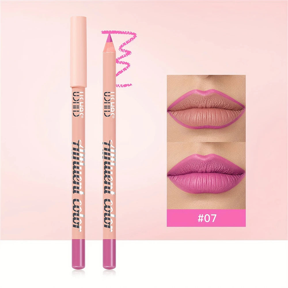 USHAS Matte Lip Liner Pencil Nude Lasting Smooth Application for Perfect Outline & Filling High Pigment Lipstick Contour Makeup