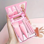 Mini Makeup Brush Set Travel Makeup Brush Set，5Pcs Portable Makeup Brush Set With Mirror -  Foldable Travel Kit