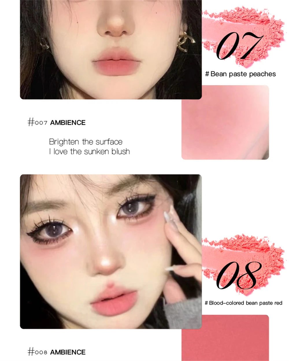 Low Saturation Silky Bean Paste Red Rouge Powder Single Color Natural Matte Cheek Blush Makeup Face Contouring Cheek Tint