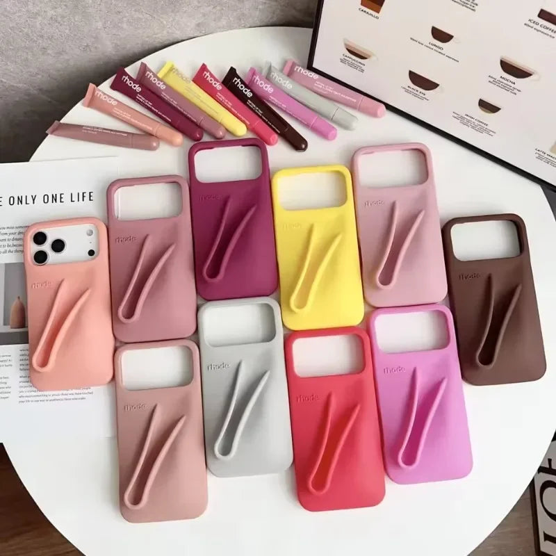 RHODE Lip Gloss Phone Case Silicone Protective Cases Makeup Lipstick Holder Set for IPhone 14 15 16 17 Pro Max Air 13 12 11 Plus