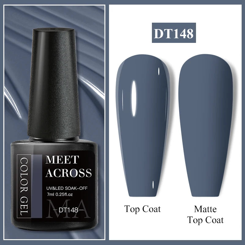 MEET ACROSS 7ml Dark Color Glitter Top Coat Gel For Nails Brocade Powder 2 In 1 Chameleon Nail Art Gel Varnish Manicure