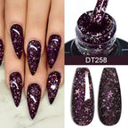 MEET ACROSS 7ml Dark Color Glitter Top Coat Gel For Nails Brocade Powder 2 In 1 Chameleon Nail Art Gel Varnish Manicure