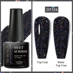 MEET ACROSS 7ml Dark Color Glitter Top Coat Gel For Nails Brocade Powder 2 In 1 Chameleon Nail Art Gel Varnish Manicure