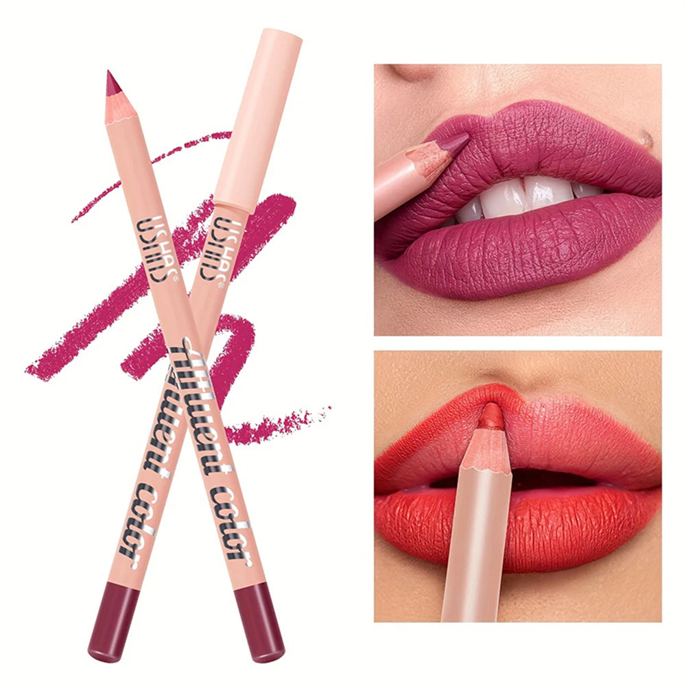 USHAS Matte Lip Liner Pencil Nude Lasting Smooth Application for Perfect Outline & Filling High Pigment Lipstick Contour Makeup