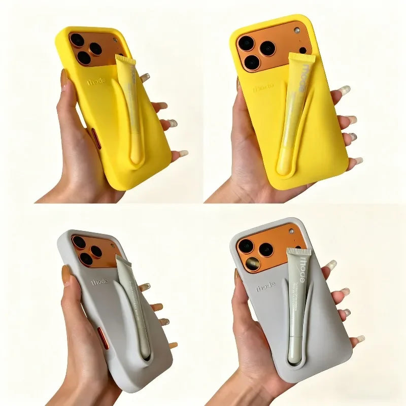 RHODE Lip Gloss Phone Case Silicone Protective Cases Makeup Lipstick Holder Set for IPhone 14 15 16 17 Pro Max Air 13 12 11 Plus