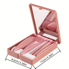 Mini Makeup Brush Set Travel Makeup Brush Set，5Pcs Portable Makeup Brush Set With Mirror -  Foldable Travel Kit