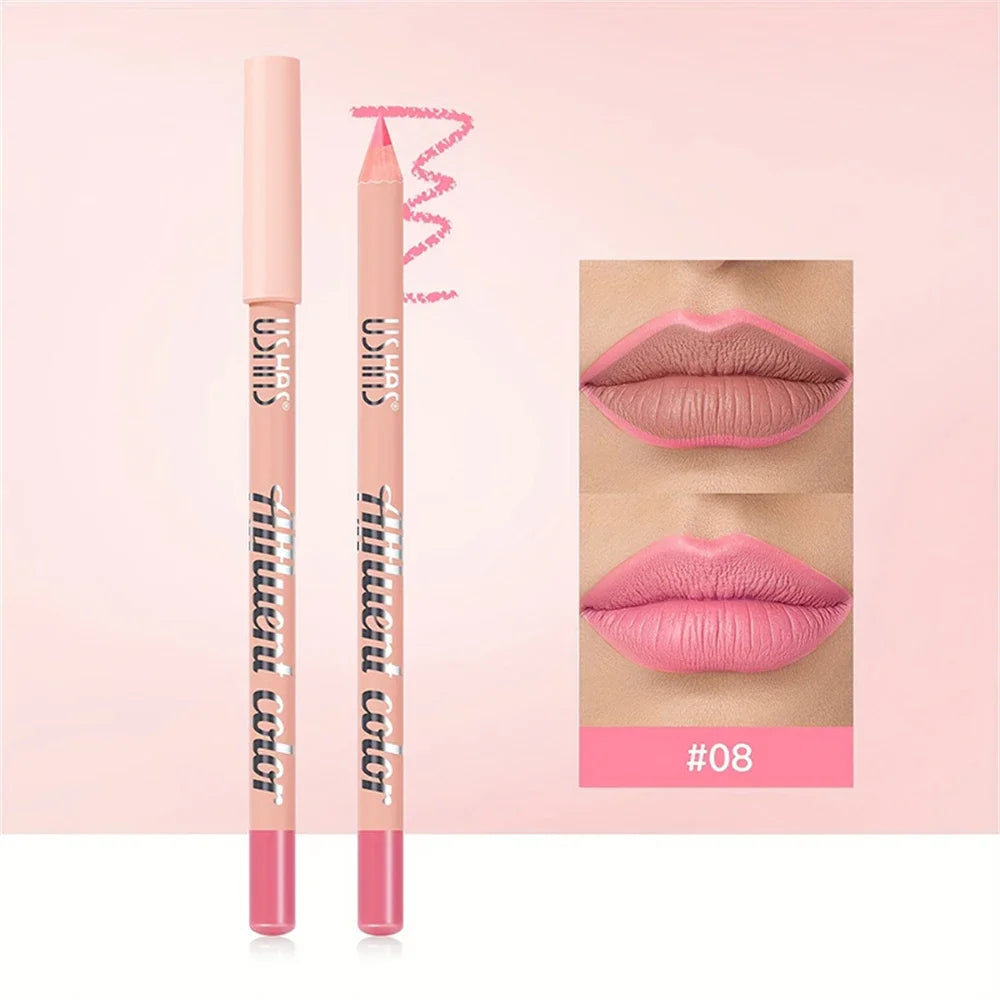 USHAS Matte Lip Liner Pencil Nude Lasting Smooth Application for Perfect Outline & Filling High Pigment Lipstick Contour Makeup