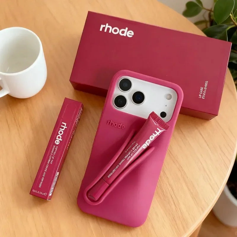 RHODE Lip Gloss Phone Case Silicone Protective Cases Makeup Lipstick Holder Set for IPhone 14 15 16 17 Pro Max Air 13 12 11 Plus