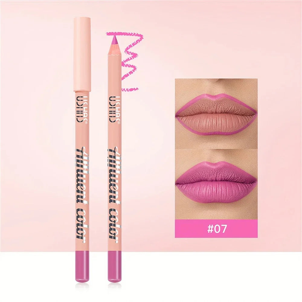 USHAS Matte Lip Liner Pencil Nude Lasting Smooth Application for Perfect Outline & Filling High Pigment Lipstick Contour Makeup