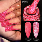 MEET ACROSS 7ml Dark Color Glitter Top Coat Gel For Nails Brocade Powder 2 In 1 Chameleon Nail Art Gel Varnish Manicure