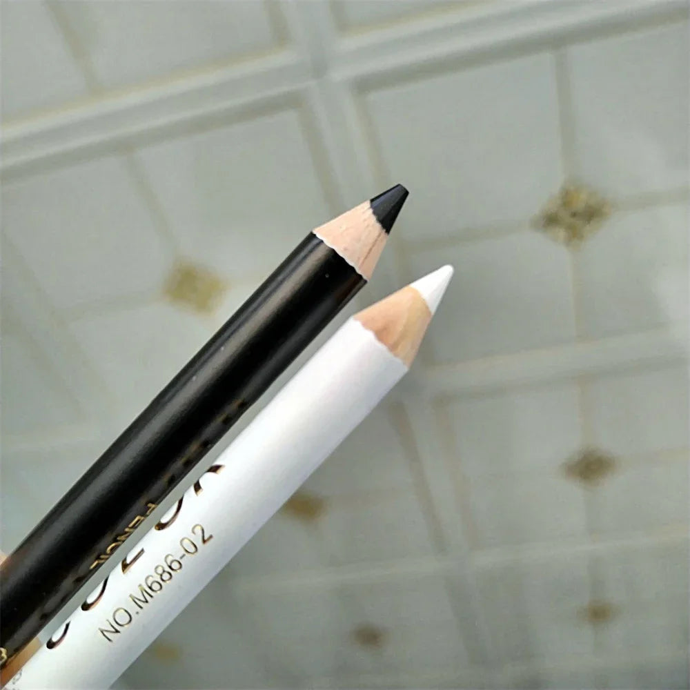 Wooden Dual-use Black Eyeliner Eyebrow Highgloss Pencil 3 In 1 Lasting Non Smudg White Silkworm Brighten Eye Shadow Stick Makeup