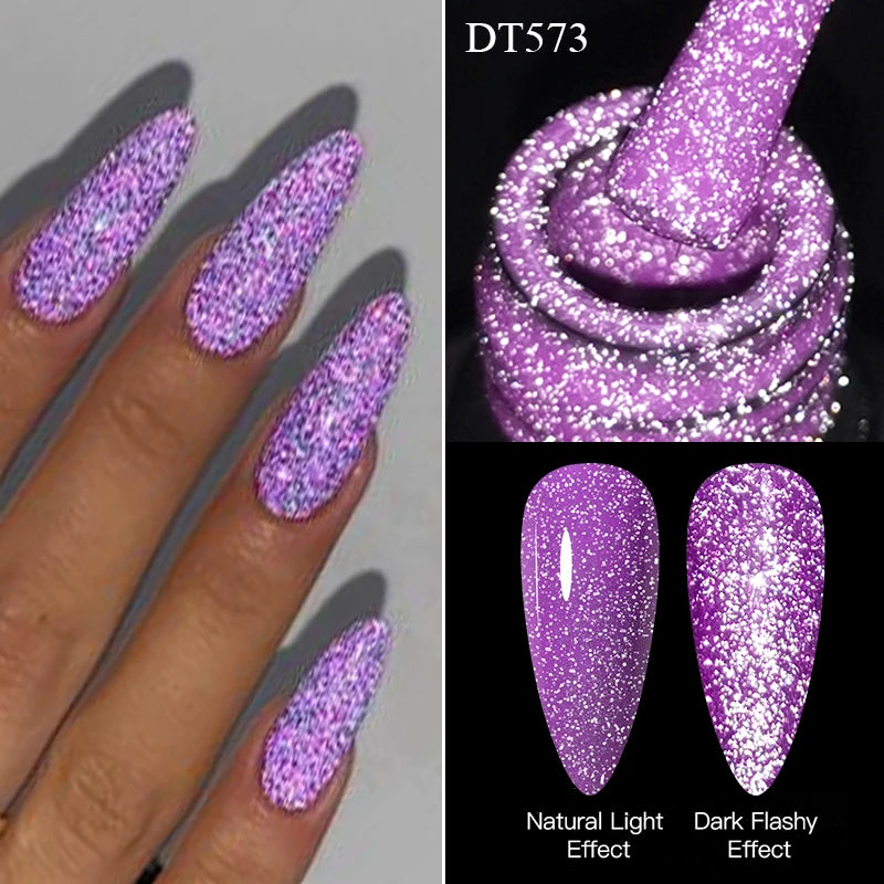 MEET ACROSS 7ml Dark Color Glitter Top Coat Gel For Nails Brocade Powder 2 In 1 Chameleon Nail Art Gel Varnish Manicure