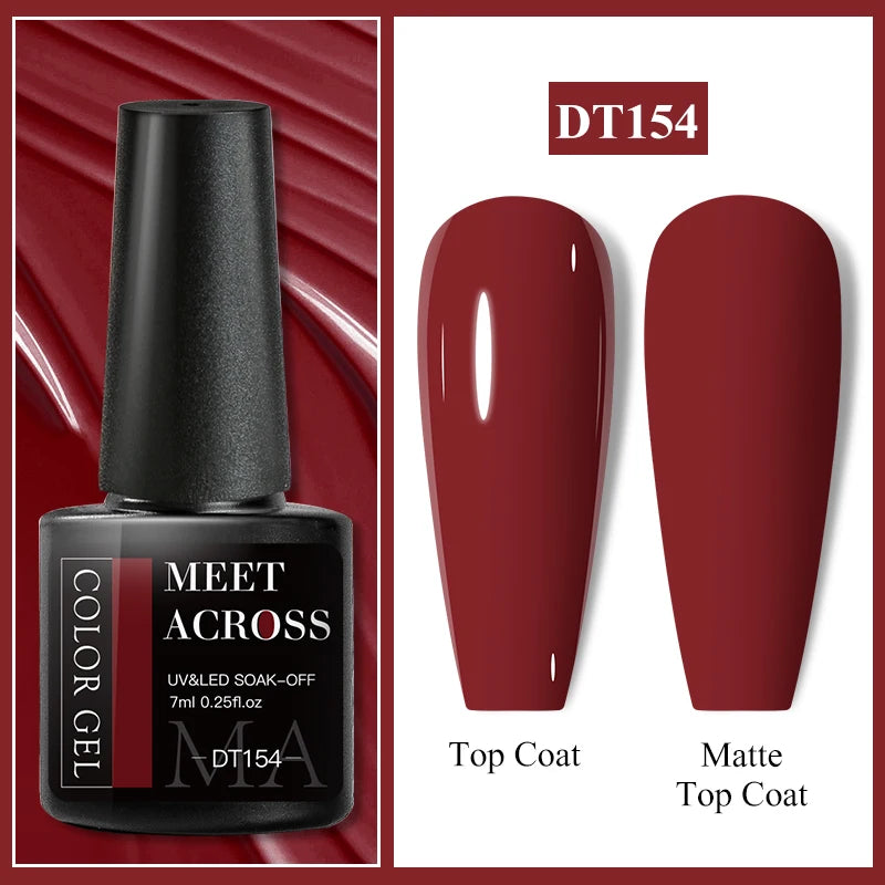 MEET ACROSS 7ml Dark Color Glitter Top Coat Gel For Nails Brocade Powder 2 In 1 Chameleon Nail Art Gel Varnish Manicure