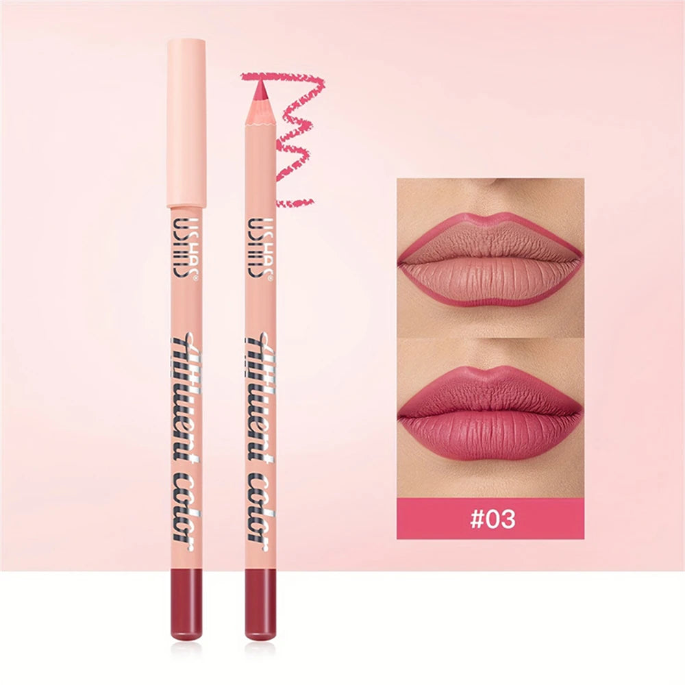 USHAS Matte Lip Liner Pencil Nude Lasting Smooth Application for Perfect Outline & Filling High Pigment Lipstick Contour Makeup