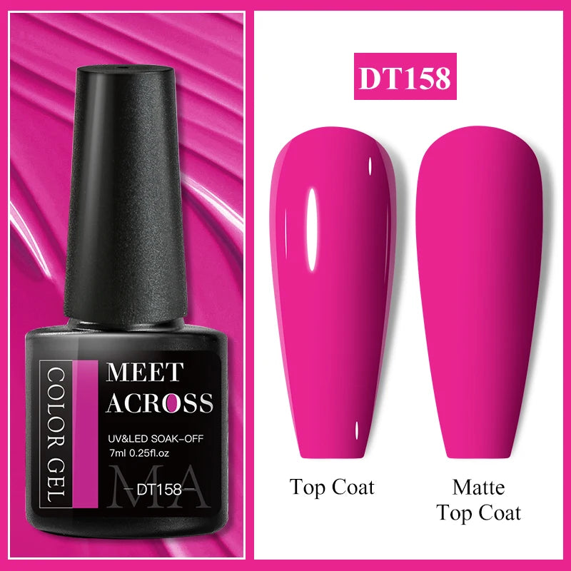 MEET ACROSS 7ml Dark Color Glitter Top Coat Gel For Nails Brocade Powder 2 In 1 Chameleon Nail Art Gel Varnish Manicure